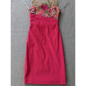 Marchesa Notte Red Lace Floral Rose Embroidered Knee Length Skirt Dress Size 0